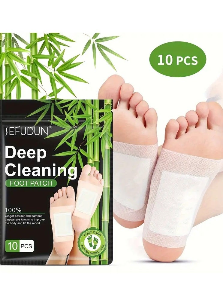 Sefudun 10pcs Deep Cleansing Foot Patch, Natural Bamboo Vinegar Ginger Powder Foot Pads For Foot Care, Adhesive Sheets, After Foo Bath When Sleep Warm And Relax  - Image 1