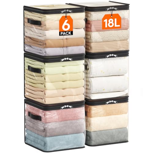Lifewit 6 Pack Clear Clothes Storage Bags Sweater Storage with Zipper 18L Vinyl Foldable Moving Bags Storage Container for Blankets Bed Sheet Sweater Yarns - Image 1