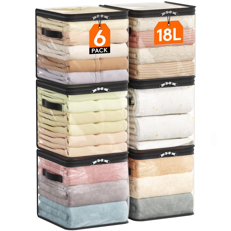 Lifewit 6 Pack Clear Clothes Storage Bags Sweater Storage with Zipper 18L Vinyl Foldable Moving Bags Storage Container for Blankets Bed Sheet Sweater Yarns - Image 2