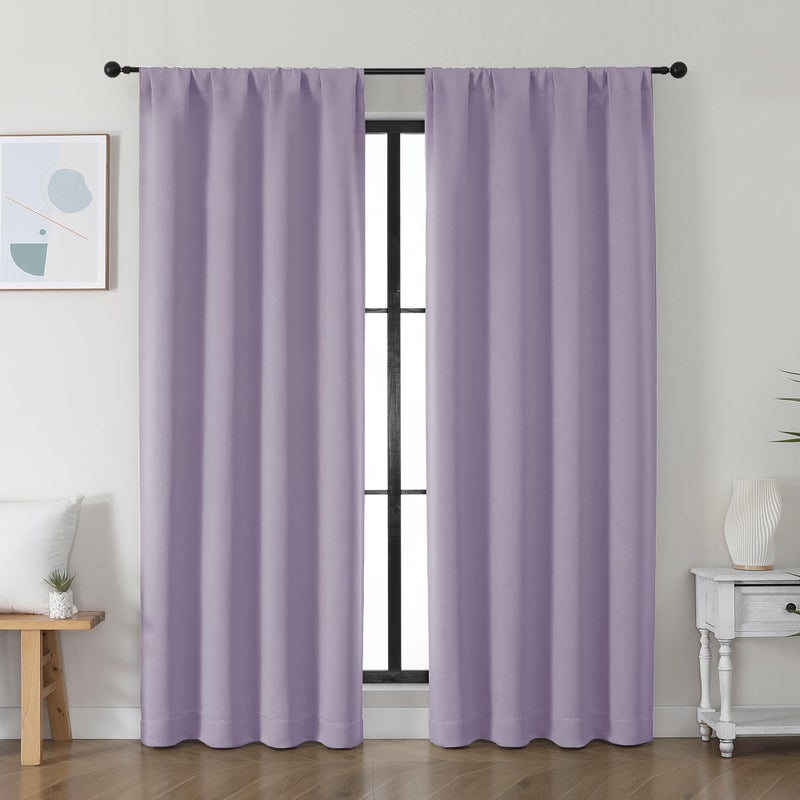 Simplebrand Ava Lilac Blackout Curtains for Bedroom 72 Inch Length 2 Panels Set, Privacy Thermal Insulated Rod Pocket Window Curtains for Patio French Door Front Door, W40 x L72 Inch, Lilac - Image 1