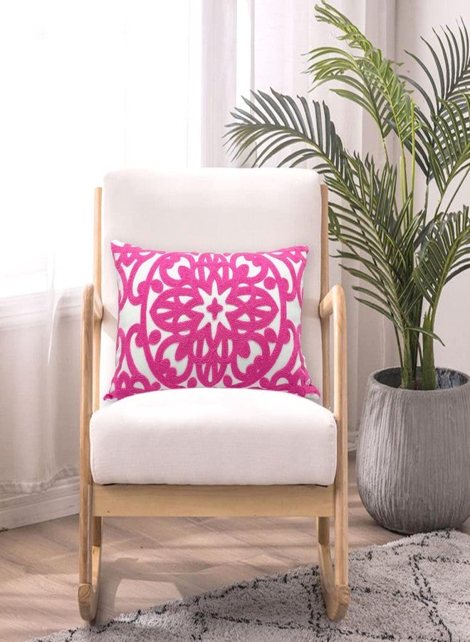 Alysheer غطاء وسادة قطنية مستطيلة مطرزة من أليشير، مقاس 12 × 20 بوصة، بنمط ماندالا بوهيمي كلاسيكي، مناسب للأريكة وغرفة المعيشة وغرفة النوم (لون وردي فاقع). - Image 4