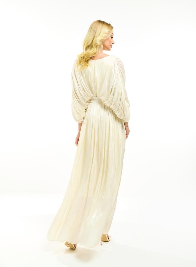 House of Moda Glazed Organza Pleated Maxi Dress with Tie Belt - Image 3