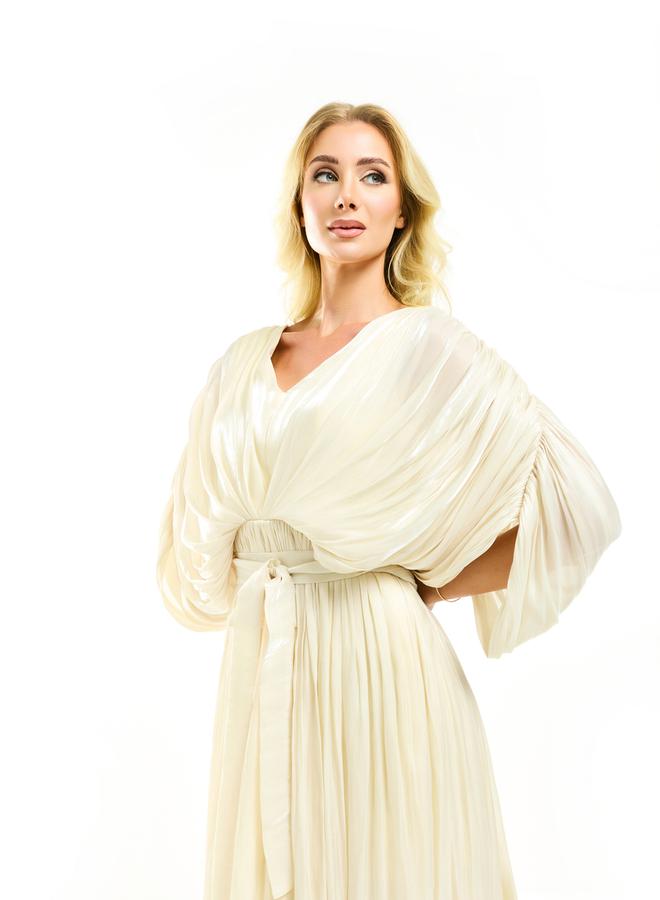 House of Moda Glazed Organza Pleated Maxi Dress with Tie Belt - Image 5