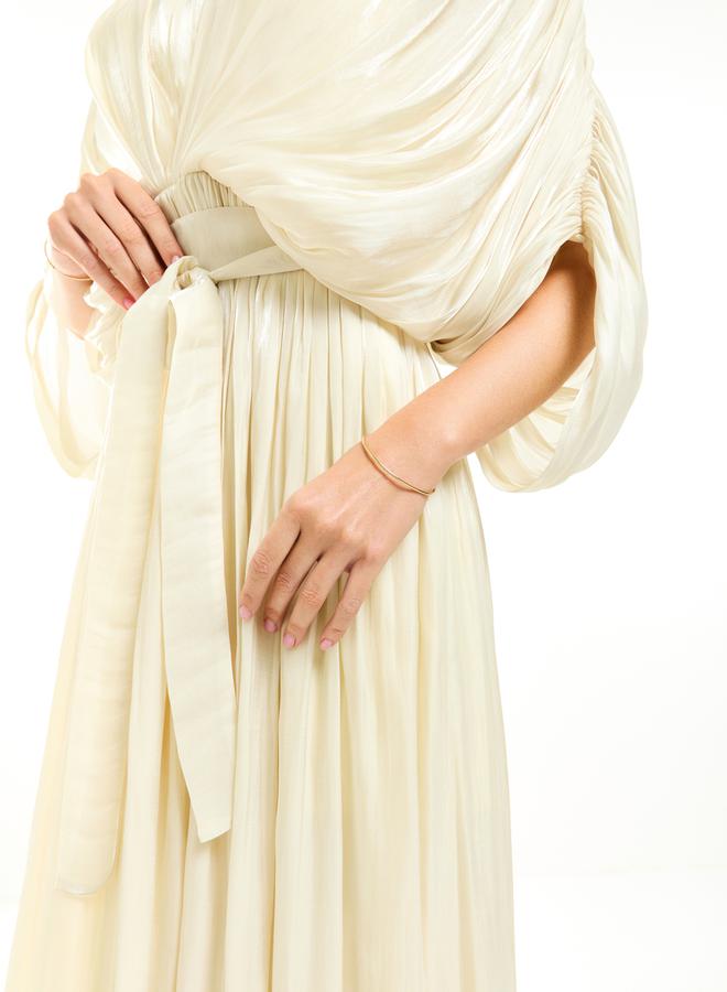 House of Moda Glazed Organza Pleated Maxi Dress with Tie Belt - Image 4