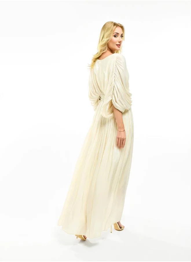 House of Moda Glazed Organza Pleated Maxi Dress with Tie Belt