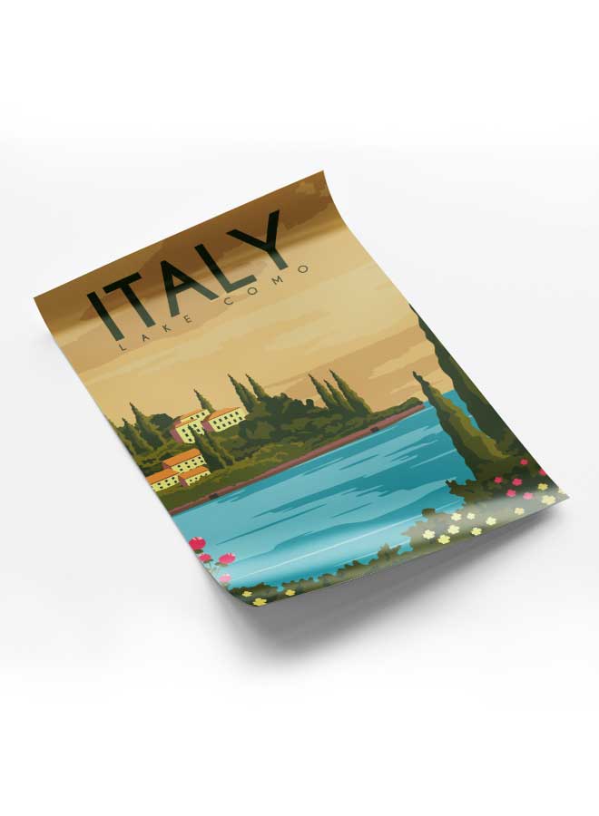 لوحة بوستر ديكور لوحة بدون فريم مع أربع قطع منفصلة من اللاصق ذو الوجهين تصميم بحيرة كومو الإيطالية غرفة النوم غرفة المعيشة وديكور المكتب - Image 1