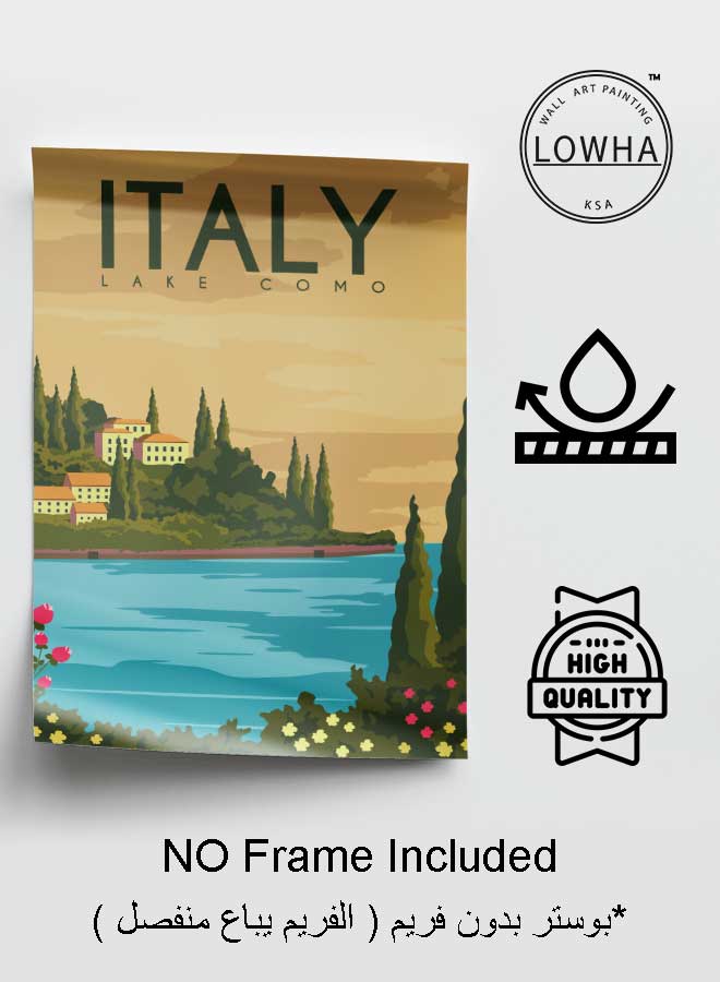لوحة بوستر ديكور لوحة بدون فريم مع أربع قطع منفصلة من اللاصق ذو الوجهين تصميم بحيرة كومو الإيطالية غرفة النوم غرفة المعيشة وديكور المكتب - Image 3