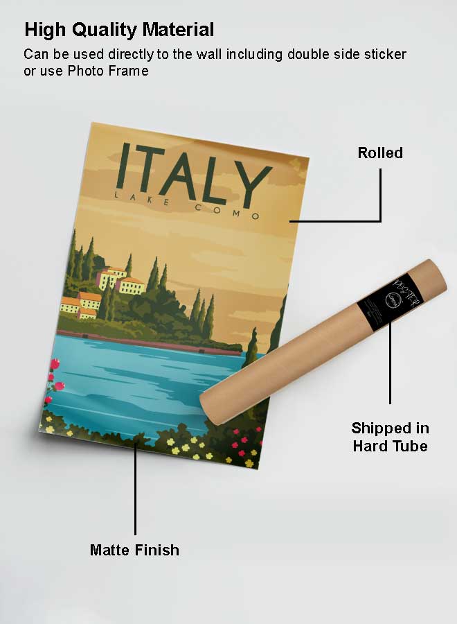 لوحة بوستر ديكور لوحة بدون فريم مع أربع قطع منفصلة من اللاصق ذو الوجهين تصميم بحيرة كومو الإيطالية غرفة النوم غرفة المعيشة وديكور المكتب - Image 2
