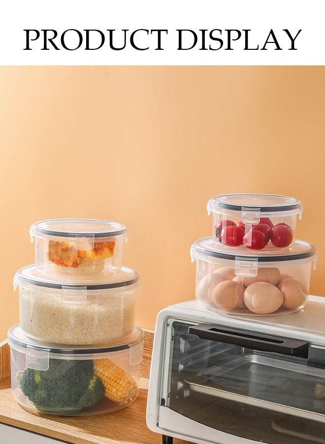 DUNISO 5 Pieces of  Plastic Food storage containers,stackable round fresh keeping box set, kitchen sealed bento box, with snap lock lid, easy to clean，suitable for microwave ovens, refrigerators, cabinets, clear - Image 4