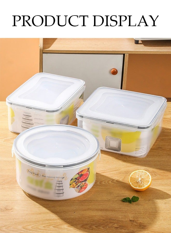 DUNISO 5 Pieces of  Plastic Food storage containers,stackable round fresh keeping box set, kitchen sealed bento box, with snap lock lid, easy to clean，suitable for microwave ovens, refrigerators, cabinets, clear - Image 5
