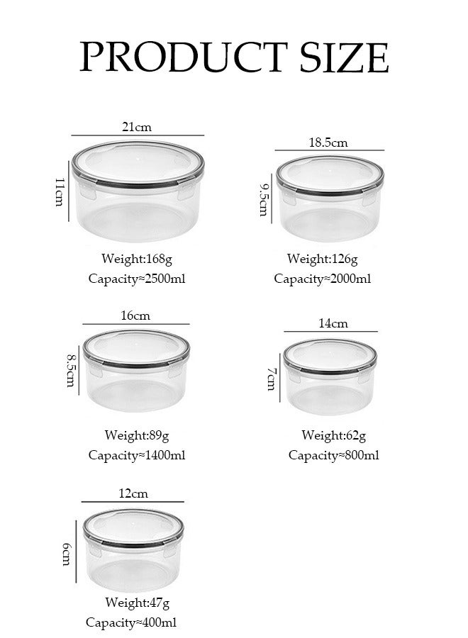 DUNISO 5 Pieces of  Plastic Food storage containers,stackable round fresh keeping box set, kitchen sealed bento box, with snap lock lid, easy to clean，suitable for microwave ovens, refrigerators, cabinets, clear - Image 2