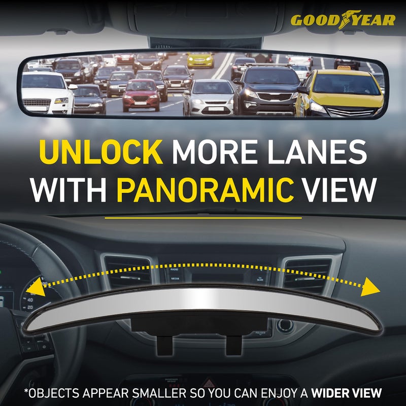 Goodyear 17â€ Panoramic Rear View Mirror â€“ Universal Wide Angle Rear View Mirror for Car/SUV/Truck â€“ Anti-Glare, Clip-On Large Rearview Extender for Safer Driving & Parking - Image 4