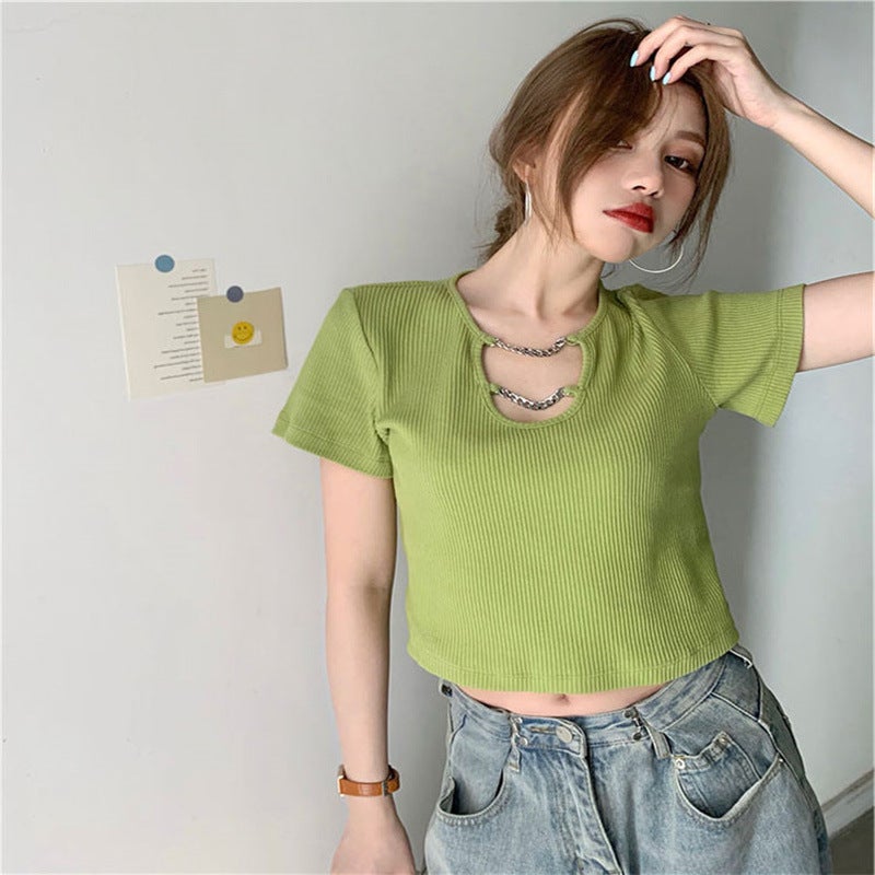 plus size Short-sleeved T-shirt Women's Summer 2022 New chubby girl Design High Waist Navel-exposed Short Sweet Hot Top Ins Trendy - Image 4