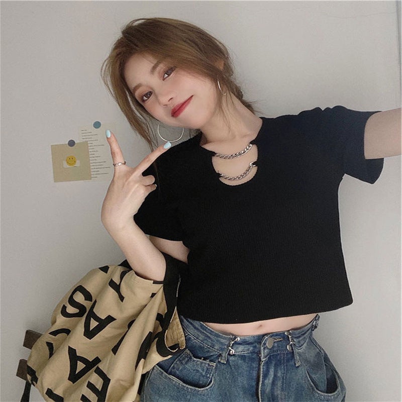 plus size Short-sleeved T-shirt Women's Summer 2022 New chubby girl Design High Waist Navel-exposed Short Sweet Hot Top Ins Trendy - Image 2