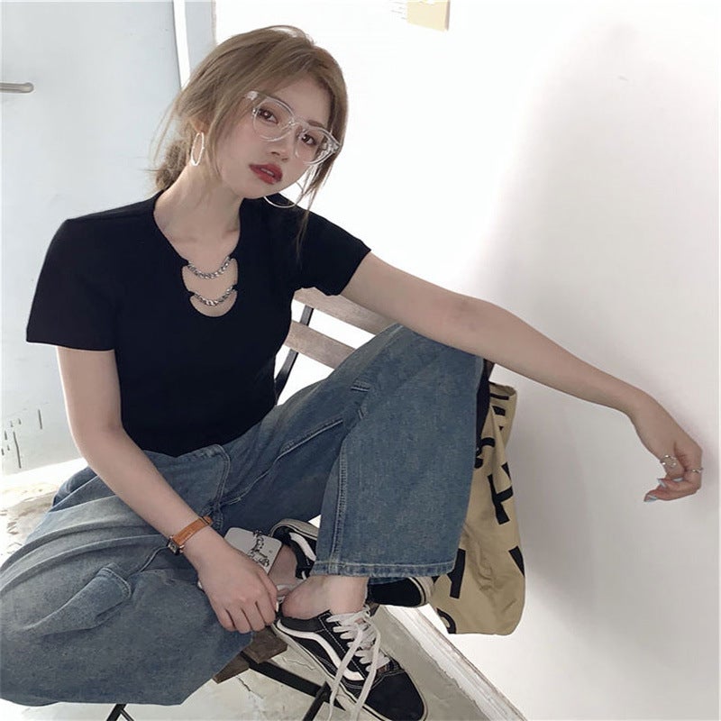 plus size Short-sleeved T-shirt Women's Summer 2022 New chubby girl Design High Waist Navel-exposed Short Sweet Hot Top Ins Trendy - Image 3