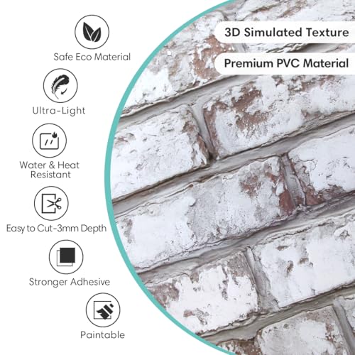 Commomy 10 Pcs 3D Faux Brick Wall Panels -11.8"X11.8" Small Size PVC Brick Peel and Stick Tiles Backsplash DIY Brick Wallpaper Wall Tile for Bedroom, Living Room, Kitchen, Fireplace, RV - Image 4