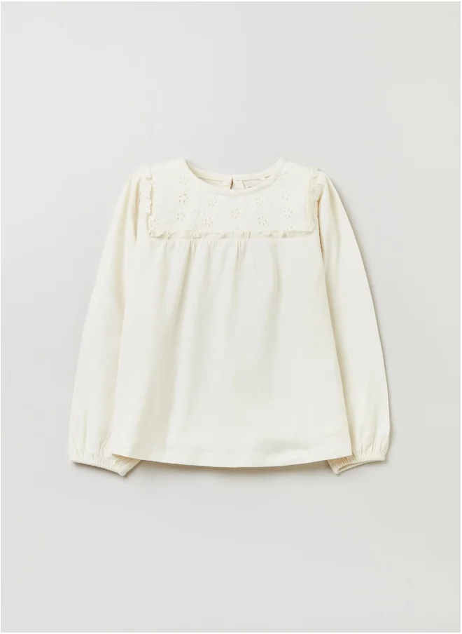 او في اس Ovs T-Shirt With Broderie Anglaise Inserts