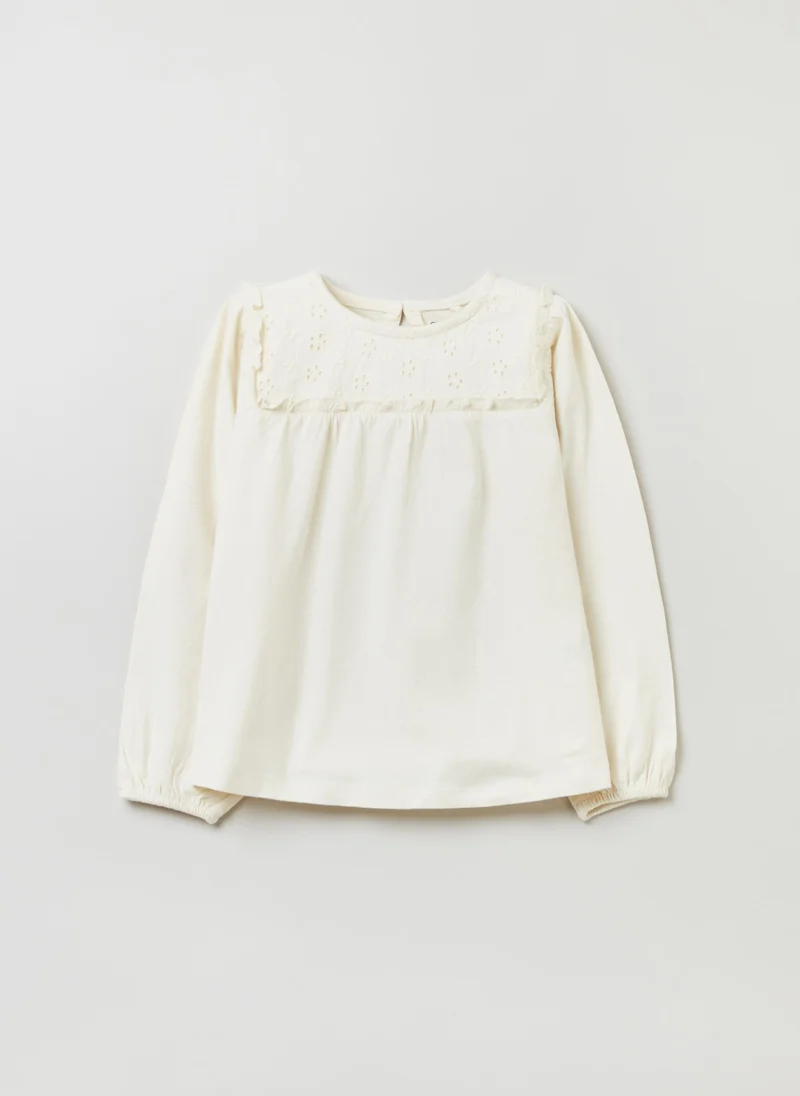 او في اس Ovs T-Shirt With Broderie Anglaise Inserts