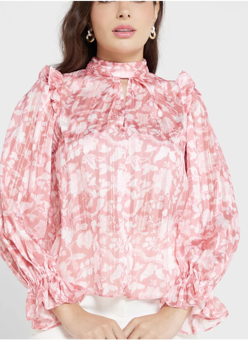 French Connection Puff Sleeve Printed Top
