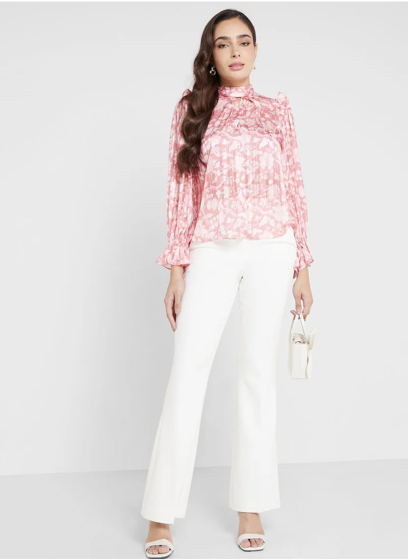 French Connection Puff Sleeve Printed Top