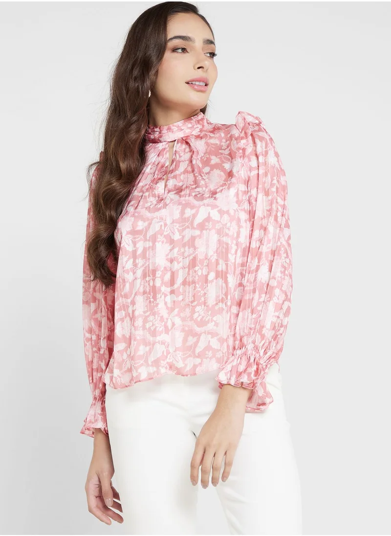 French Connection Puff Sleeve Printed Top