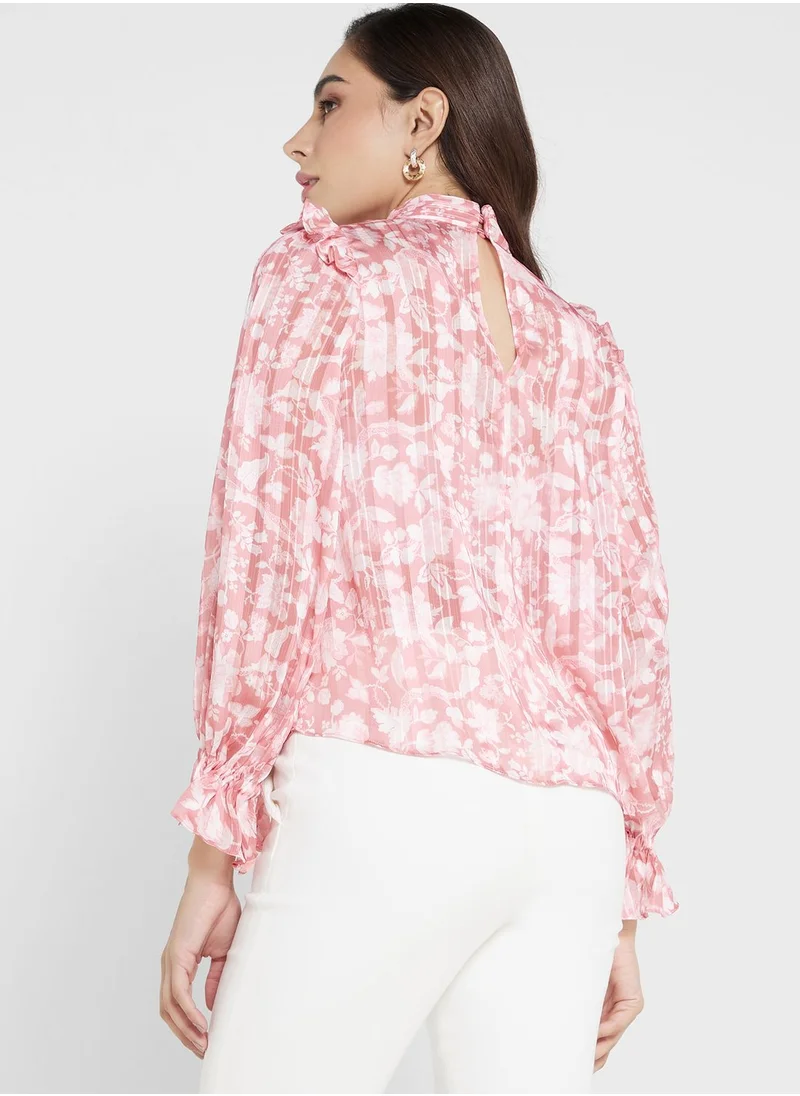 French Connection Puff Sleeve Printed Top