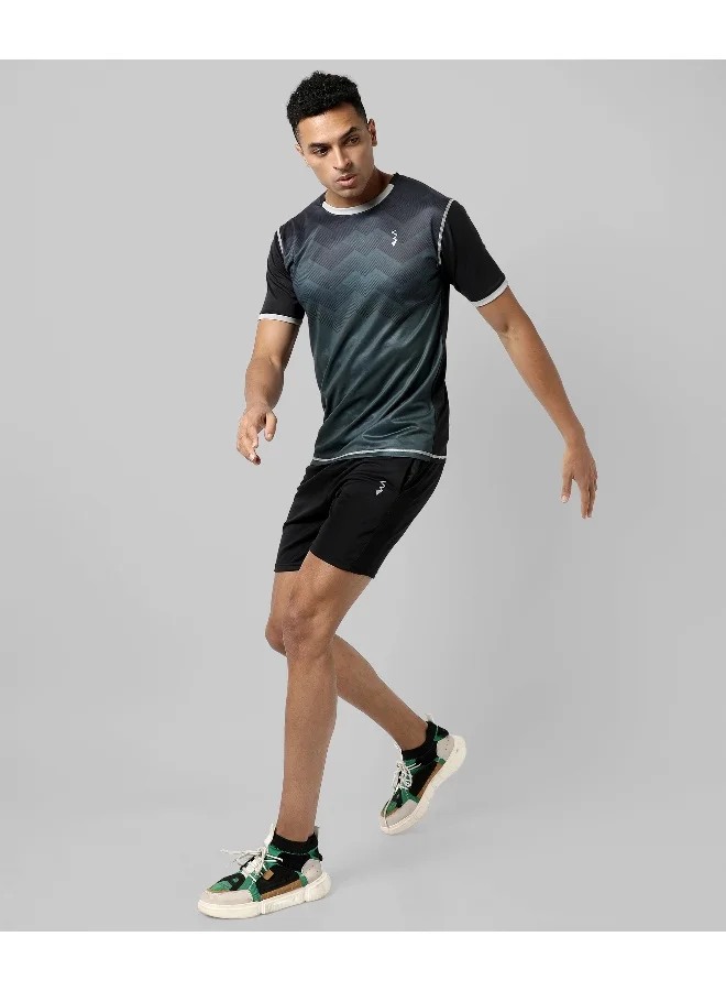 Campus Sutra Men's Charcoal Grey Printed Regular Fit Activewear T-Shirt