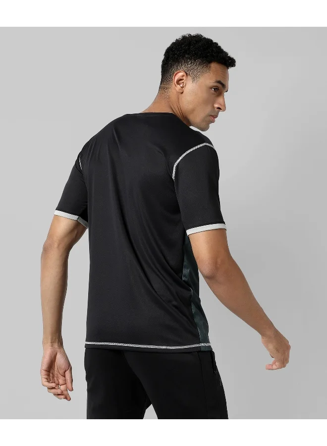 Campus Sutra Men's Charcoal Grey Printed Regular Fit Activewear T-Shirt