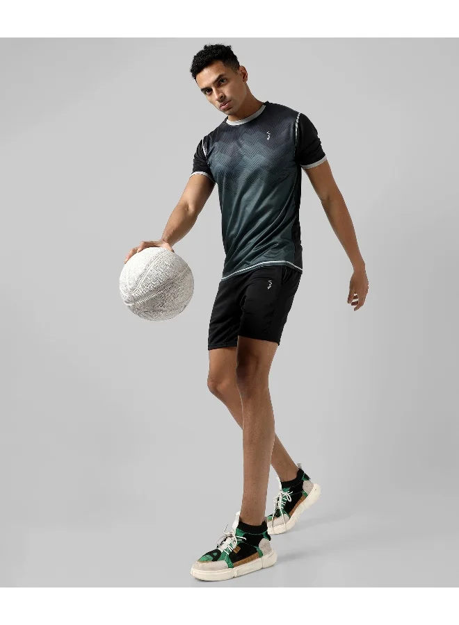 Campus Sutra Men's Charcoal Grey Printed Regular Fit Activewear T-Shirt