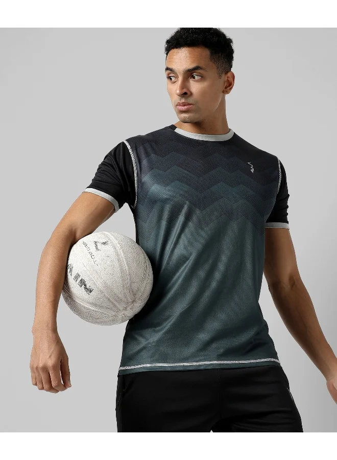 Campus Sutra Men's Charcoal Grey Printed Regular Fit Activewear T-Shirt