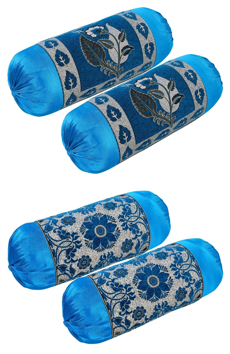HSR Collection Premium Chennile Luxury Bolster Cover, Blue & Blue - 4 Pieces - Image 1