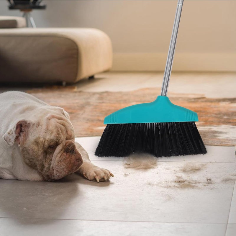 Soft Bristle Broom with Long Handle Plastic Floor Cleaning Broom for Home and Garage in Green for Indoor and Outdoor Use - Image 5