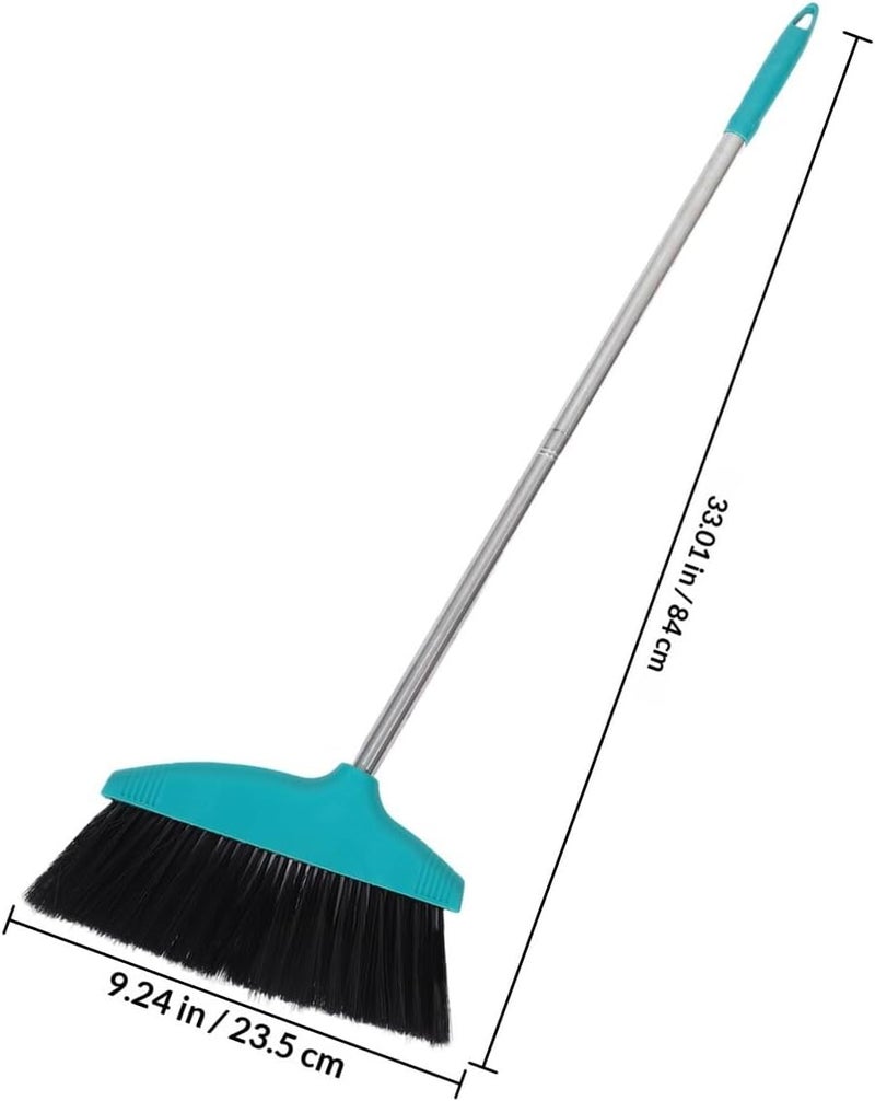 Soft Bristle Broom with Long Handle Plastic Floor Cleaning Broom for Home and Garage in Green for Indoor and Outdoor Use - Image 2