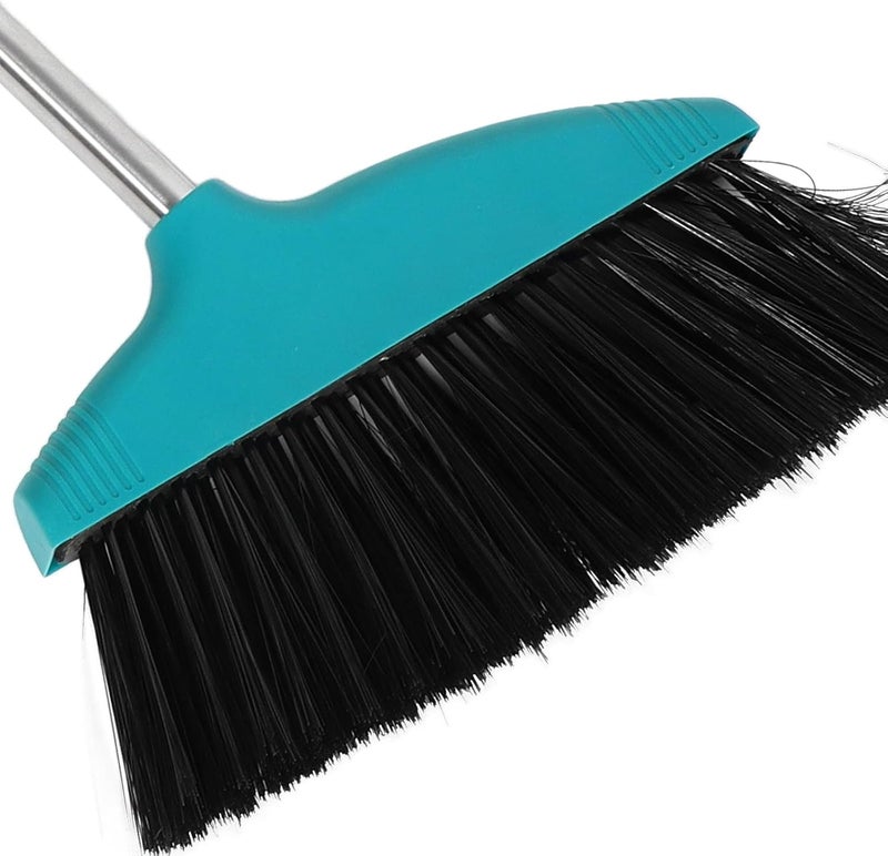 Soft Bristle Broom with Long Handle Plastic Floor Cleaning Broom for Home and Garage in Green for Indoor and Outdoor Use - Image 3