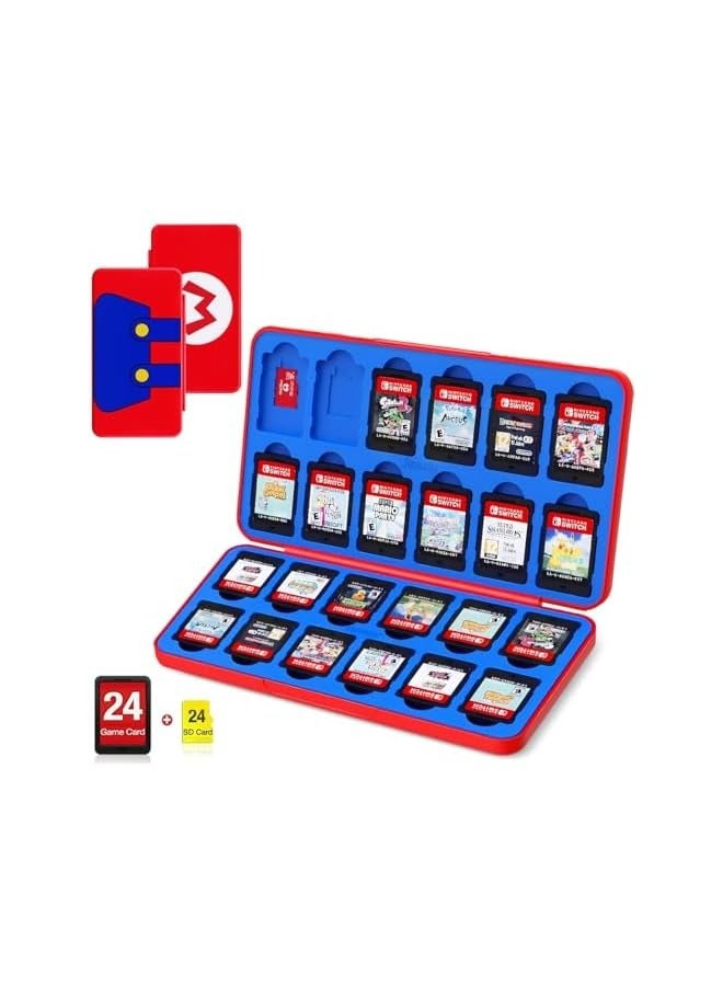 PROMASS 24-Slot Switch Game Card Case, Portable Nintendo Switch Game Card Holder with 24 Game Card Slots & 24 Micro SD Card Slots, Compatible with Lite/OLED/NS Games - Mario Overalls - Image 1