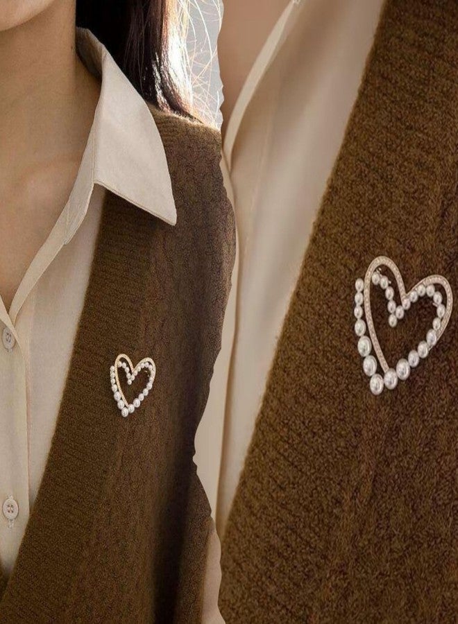 Ramkuwar Lustrous Pearl & Crystal Heart Brooch Elegant Overlapping Double Heart Lapel Pin Romantic Sparkling Jewelry Accessory for Women & Mens (Gold) - Image 3