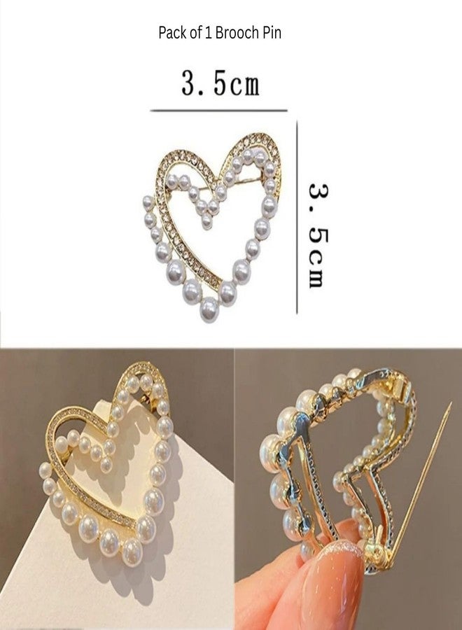 Ramkuwar Lustrous Pearl & Crystal Heart Brooch Elegant Overlapping Double Heart Lapel Pin Romantic Sparkling Jewelry Accessory for Women & Mens (Gold) - Image 2