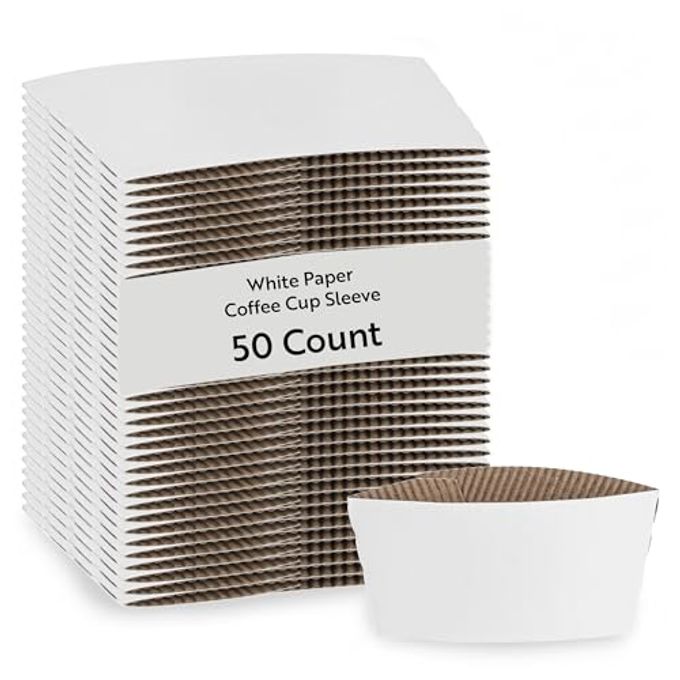Restaurantware SLEEVES ONLY: Restpresso 5.1 x 2.8 Inch Coffee Cup Sleeves 50 Corrugated Hot Cup Sleeves - Disposable Heat-Tolerant White Paper Disposable Coffee Sleeves Secure Grip