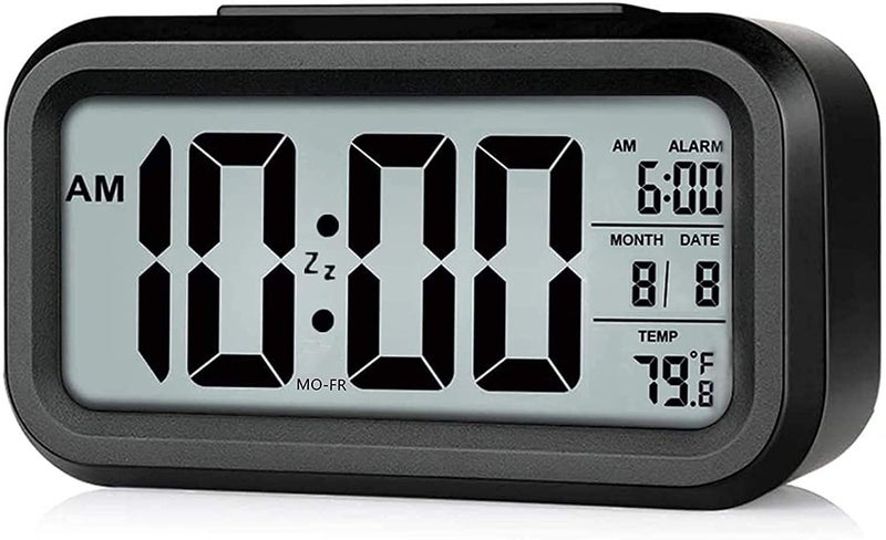 Aider Digital Alarm Clock for Students Calendar Snooze with Automatic Sensor Light Smart Battery Operated Date and Temperature Loud Study Table Watch Home and Office Black - Image 1