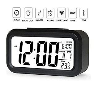 Aider Digital Alarm Clock for Students Calendar Snooze with Automatic Sensor Light Smart Battery Operated Date and Temperature Loud Study Table Watch Home and Office Black - Image 2