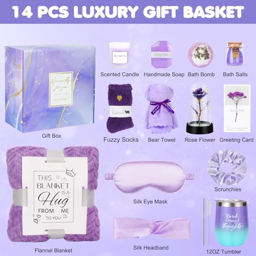 Hangerspace Gifts for Mom, Birthday Gifts for Women, Relaxing Spa Gifts Care Package with Luxury Flannel Blanket, Light-Up Rose Flower, Unique Mothers Day Gifts for Mom, Wife, Grandma, Sister, Friends - Image 2
