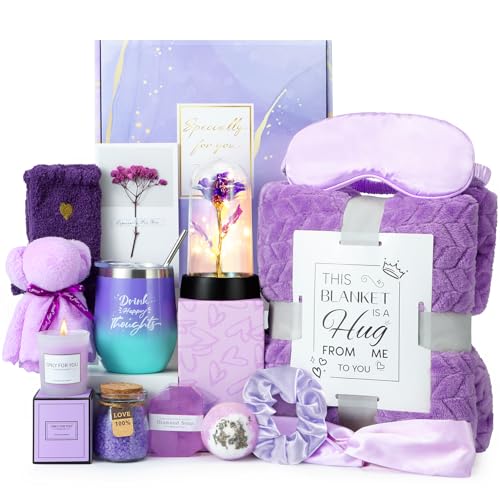 Hangerspace Gifts for Mom, Birthday Gifts for Women, Relaxing Spa Gifts Care Package with Luxury Flannel Blanket, Light-Up Rose Flower, Unique Mothers Day Gifts for Mom, Wife, Grandma, Sister, Friends - Image 1