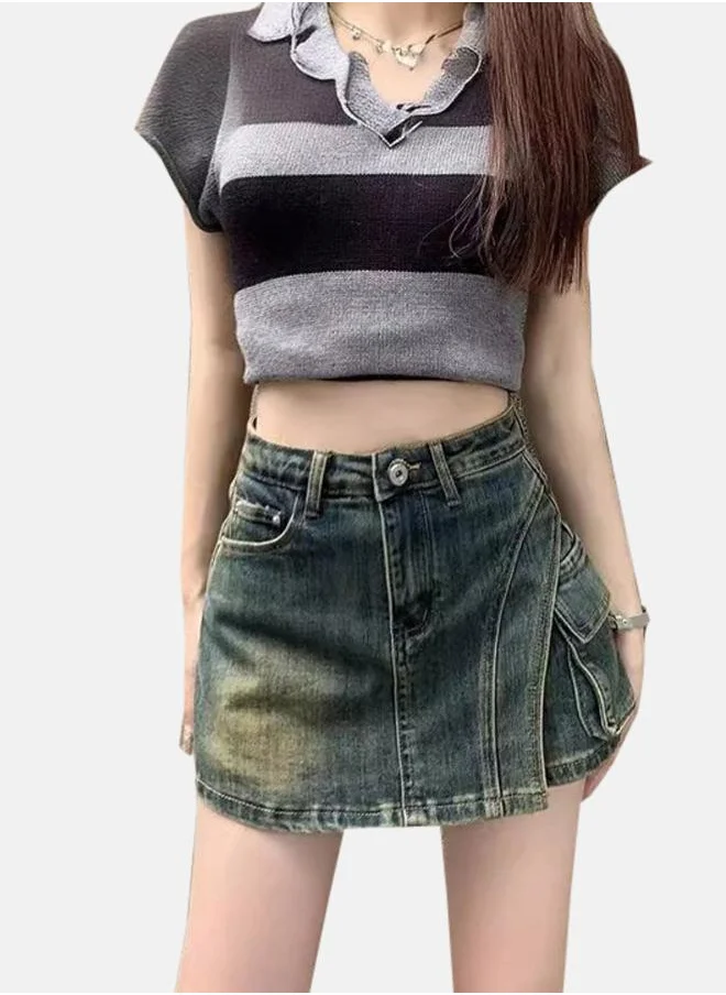 يونيكي Blue A-Line Mini Denim Skirts