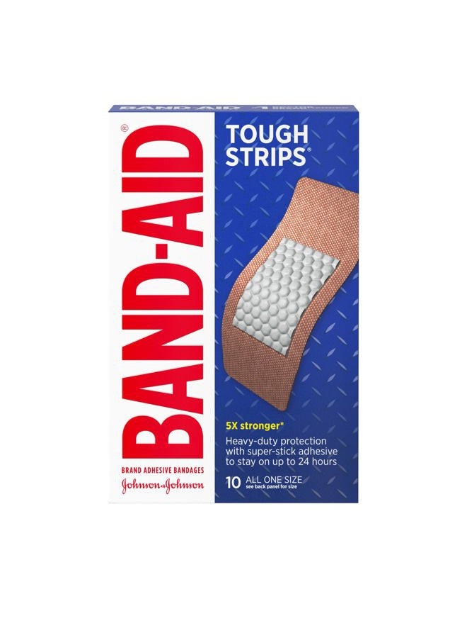 Band-Aid لصقات لاصقة من علامة تجارية Tough Strips للعناية بالجروح، حماية متينة للجروح والخدوش الطفيفة، حجم كبير جداً، 10 قطع - Image 1