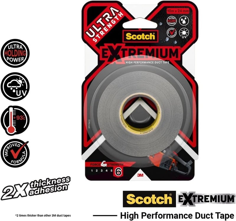 سكوتش شريط لاصق من ماونت إكستريميوم 24 مم × 10 م، لون أسود، التصاق أعلى، سمك أكبر مرتين، أقصى قوة، متعدد الأسطح، سهل الاستخدام، لا يحتاج إلى أدوات، شريط لاصق مزدوج الجوانب، لفة واحدة/عبوة - Image 2