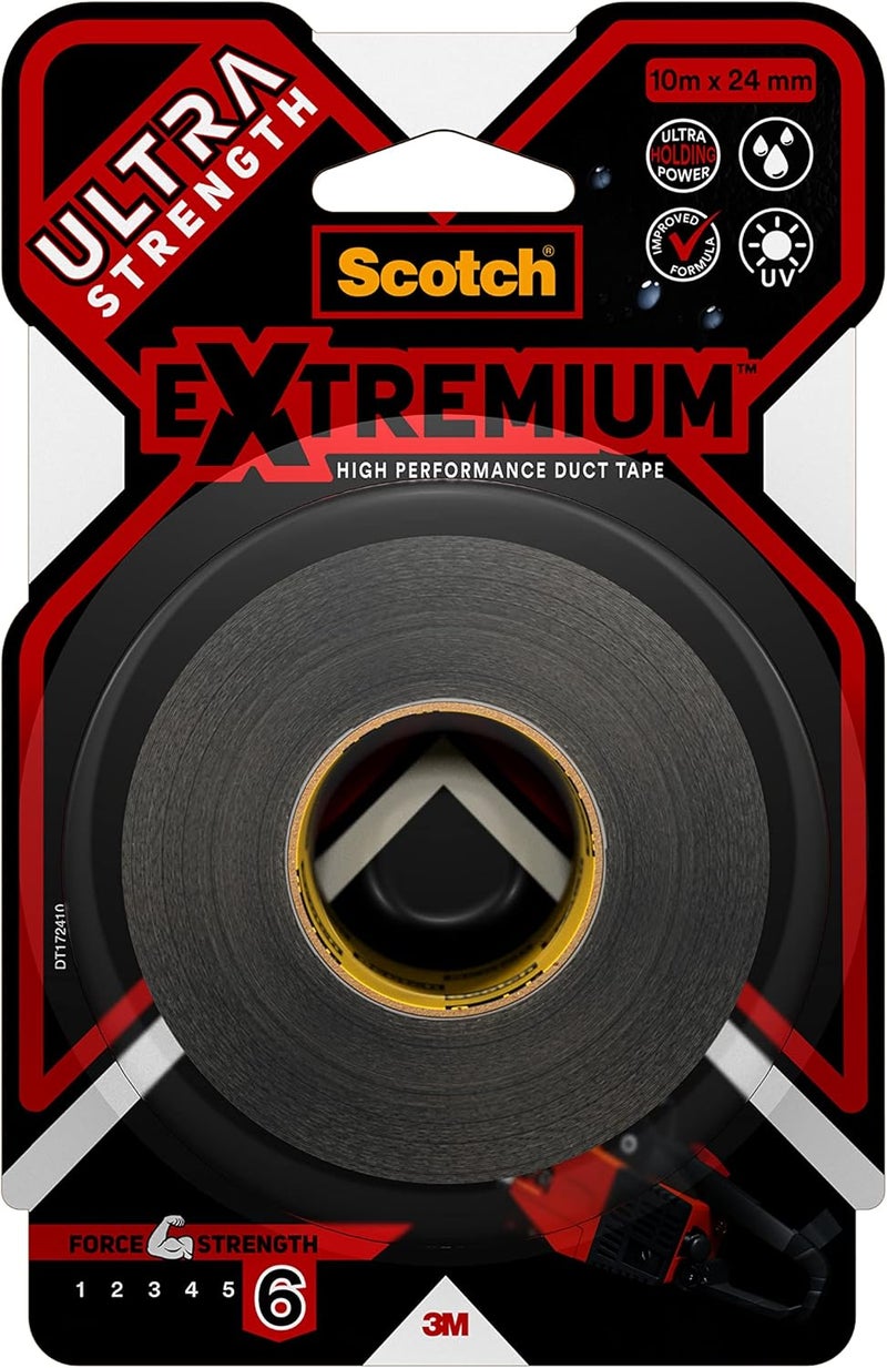 سكوتش شريط لاصق من ماونت إكستريميوم 24 مم × 10 م، لون أسود، التصاق أعلى، سمك أكبر مرتين، أقصى قوة، متعدد الأسطح، سهل الاستخدام، لا يحتاج إلى أدوات، شريط لاصق مزدوج الجوانب، لفة واحدة/عبوة - Image 3