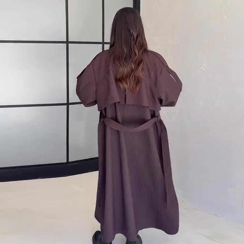 2025 Autumn Takeaway Clothing New Fashion Temperament Strap Loose Long Windbreaker - Image 3
