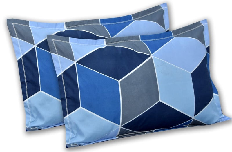 Gayu Microfiber Cotton Pillow Cover Set of 2 (Blue and Grey) (18 x28)