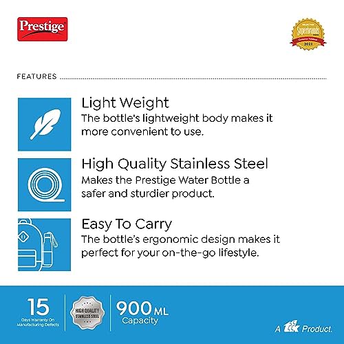 Prestige PSSB 05 SS Single Walled Stainless Steel Water Bottle 900ml, Red-Pack of 1 - Image 4