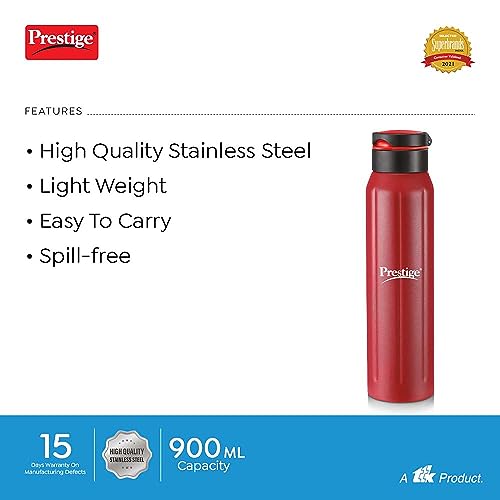 Prestige PSSB 05 SS Single Walled Stainless Steel Water Bottle 900ml, Red-Pack of 1 - Image 3